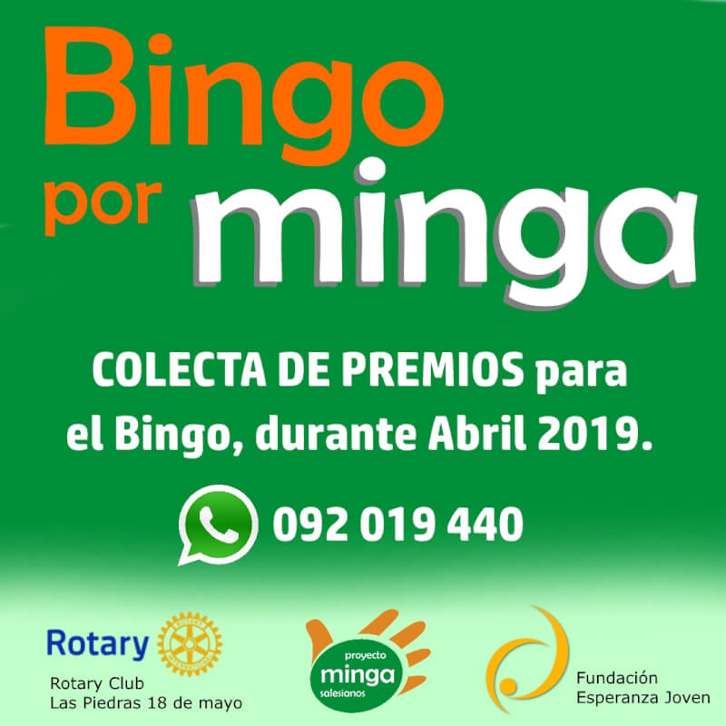 Colecta de premios en abril 2019 para Bingo por Minga